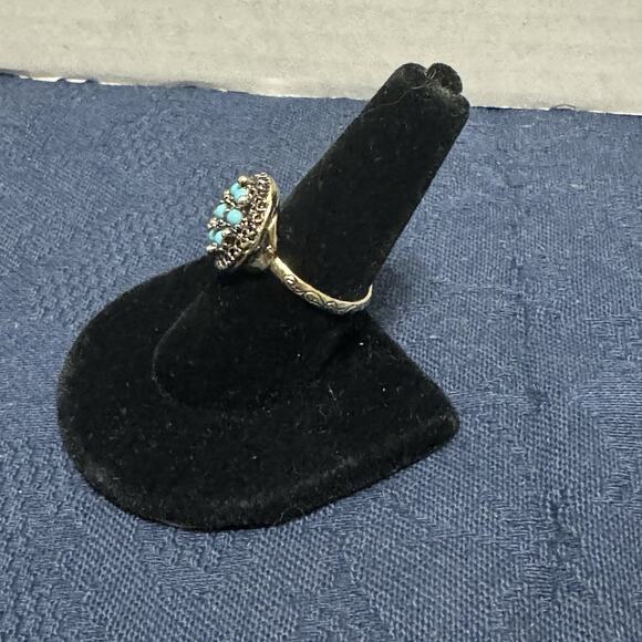 Vintage Gold Tone Faux‎ Turquoise Ring sz 8.25 Adjustable Boho Fun Ring - Picture 3 of 4